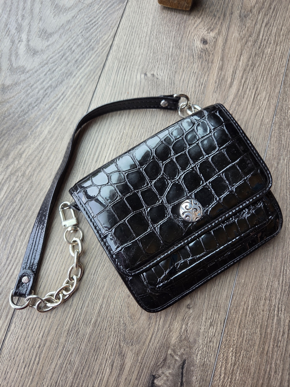 Brighton Collectables Black Croc-Embossed Leather Shoulder Bag